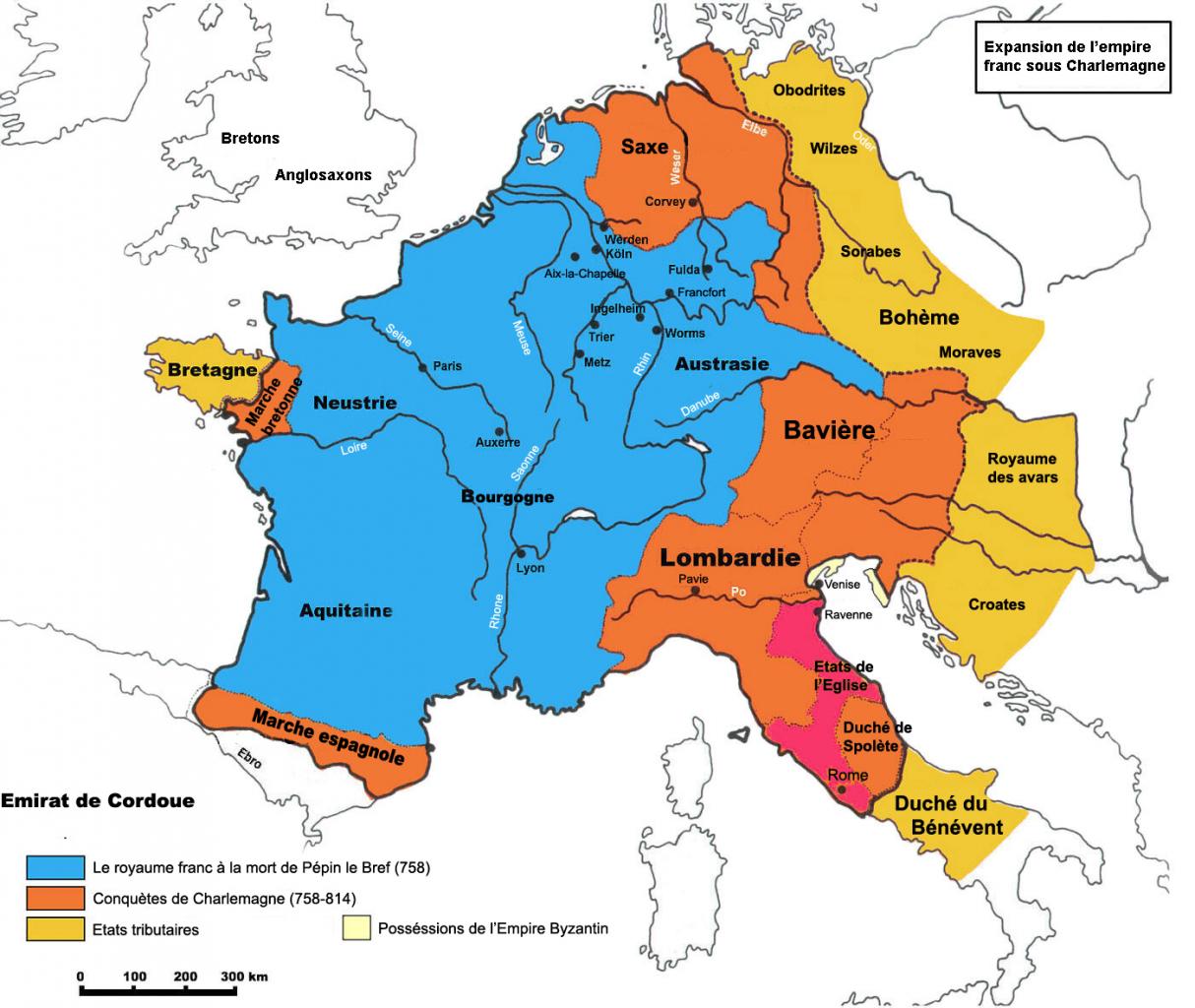 Carte de l'Empire carolingien sous Charlemagne (768-811)